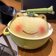 ceramic frog instant noodle bowl with lid, view 10 - MRSLM
