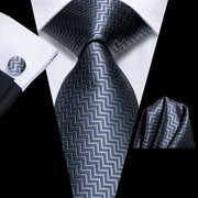 elegant grey silk tie set for men, view 3 - MRSLM