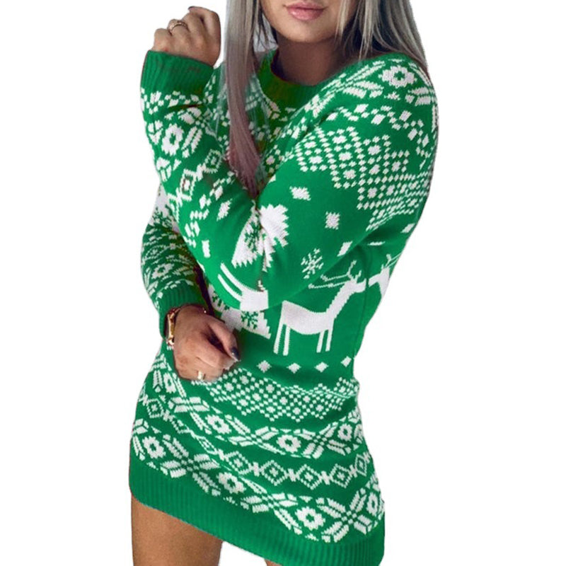 Women's Christmas elk and snowflake jacquard sweater, view 9 - MRSLM