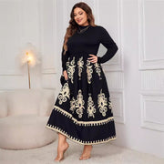 Printed plus size loose long sleeve dress - MRSLM