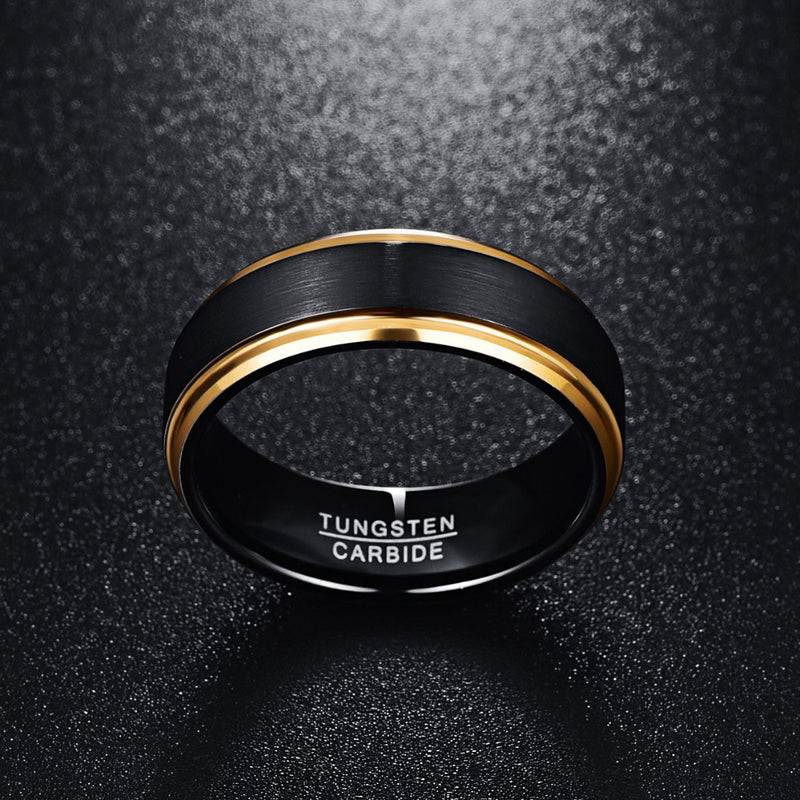 men's black and gold tungsten steel ring, view 5 - MRSLM