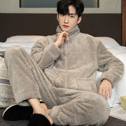 Men's fleece-lined flannel pajama set, view 5 - MRSLM