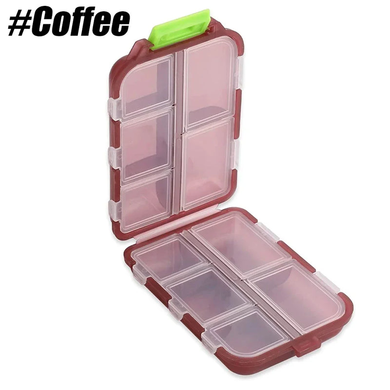 travel pill organizer case with 10 compartments, view 2 - MRSLM