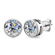 round bezel moissanite stud earrings, view 3 - MRSLM