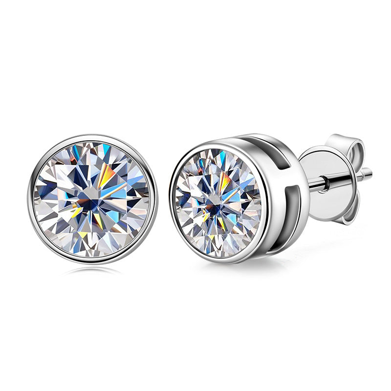 round bezel moissanite stud earrings, view 3 - MRSLM