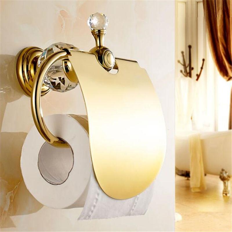 gold brass toilet paper holder with crystal - MRSLM