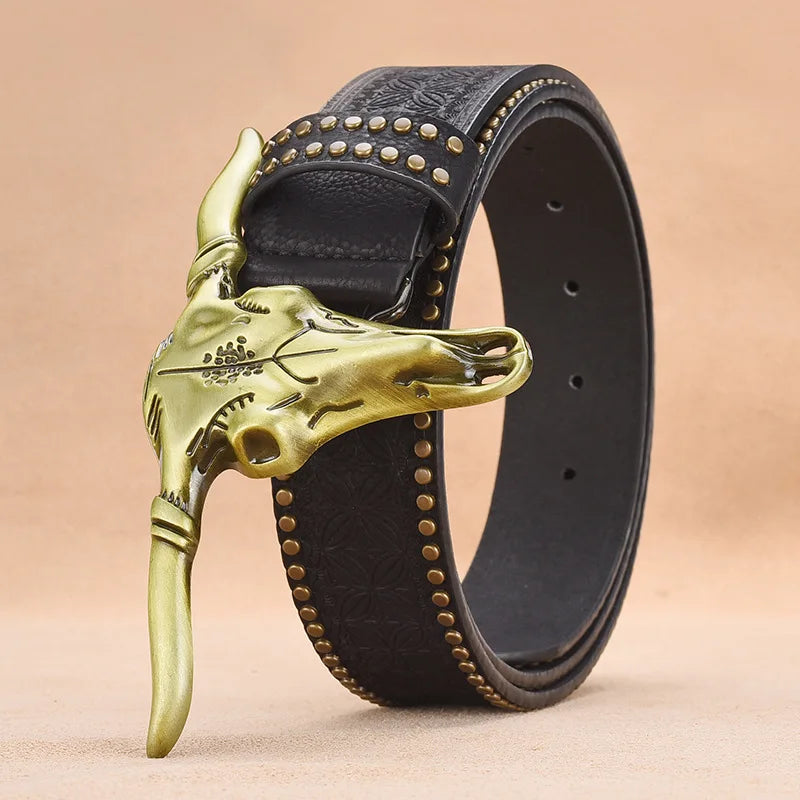 Vintage Western bull buckle belt, view 3 - MRSLM