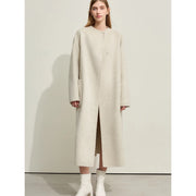 minimalist woolen long coat for women, view 2 - MRSLM