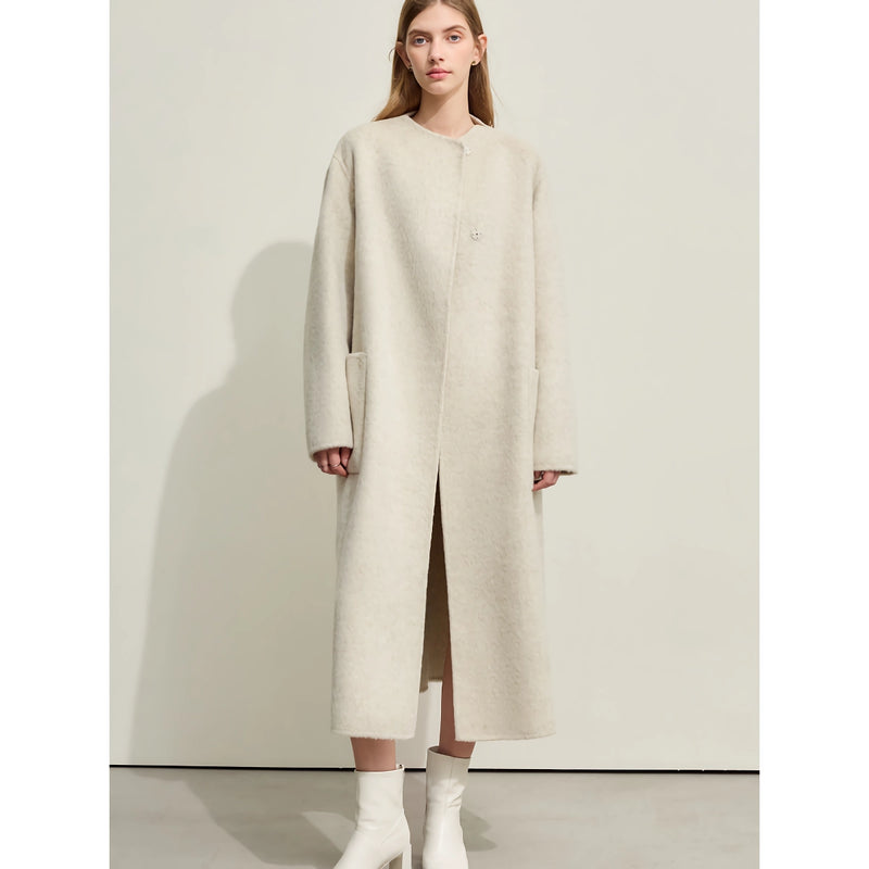 minimalist woolen long coat for women, view 2 - MRSLM