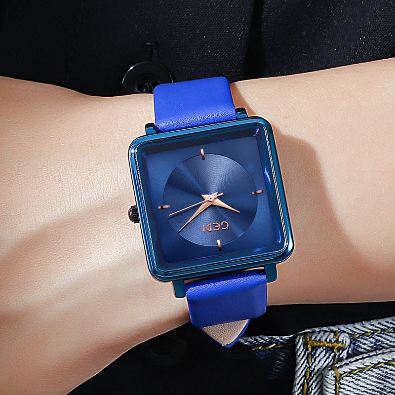 women's square dial leather strap watch, view 4 - MRSLM