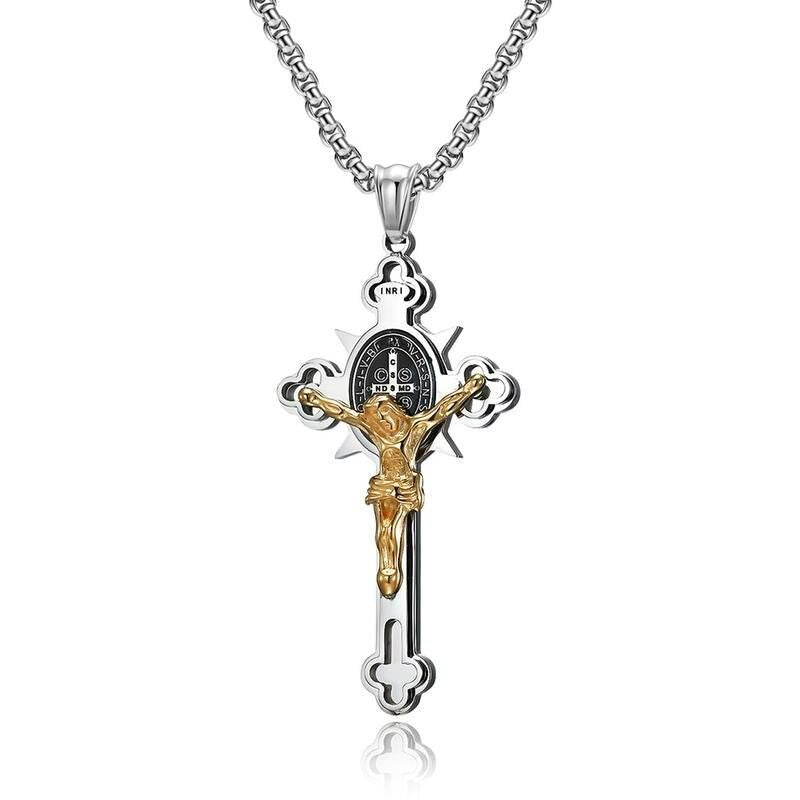 Saint Benedict medal cross necklace, view 2 - MRSLM