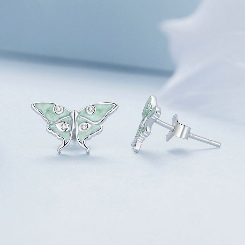 mint green butterfly earrings, view 4 - MRSLM
