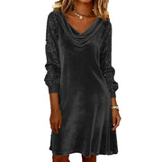 women's velvet sequin patchwork dress, view 6 - MRSLM