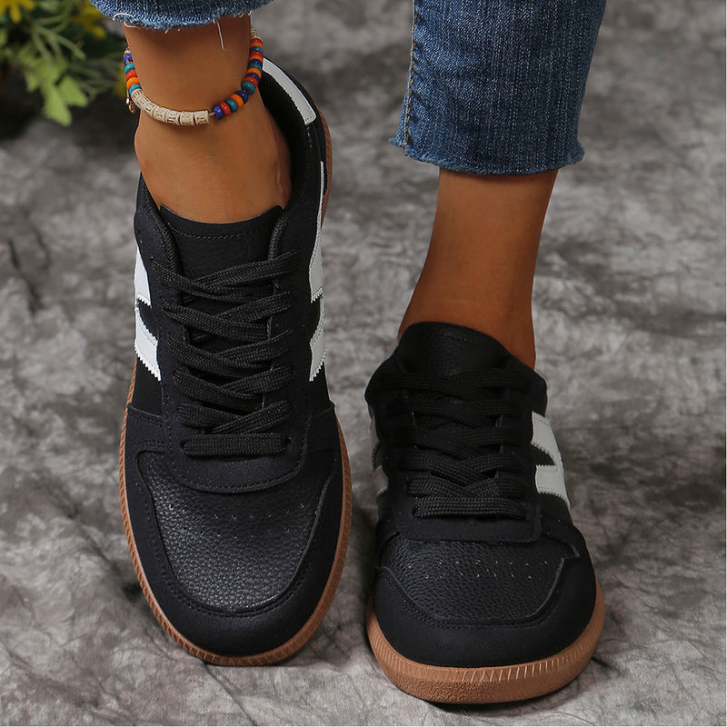 Colorblock lace-up round-toe flats, view 3 - MRSLM