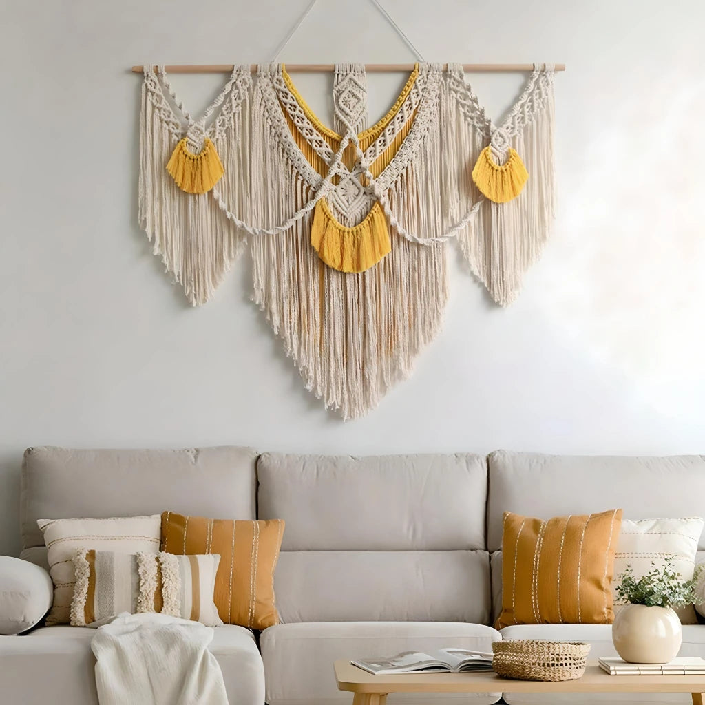 Yellow Large Macrame Wall Hanging Tapestry