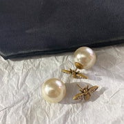 women's vintage pearl bee earrings, view 4 - MRSLM