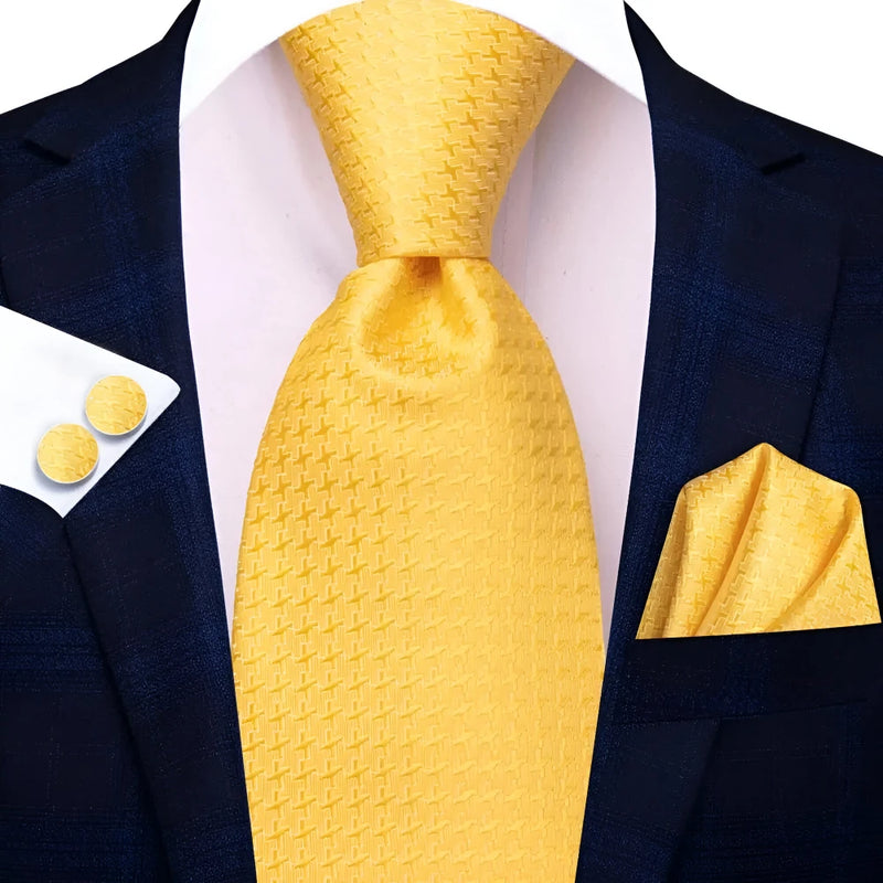 yellow gold dot silk necktie set for men, view 2 - MRSLM