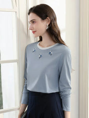 women's embroidered slim long sleeve t-shirt, view 4 - MRSLM