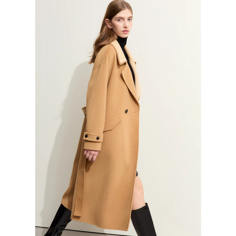 minimalist wool coat with contrast stitching, view 4 - MRSLM
