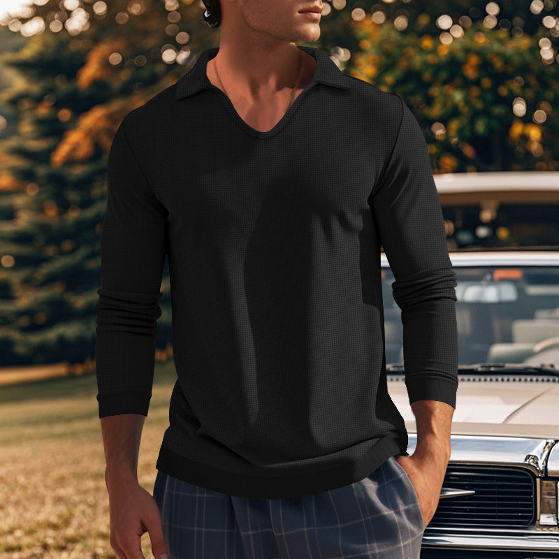 men's loose lapel long sleeve t-shirt, view 12 - MRSLM