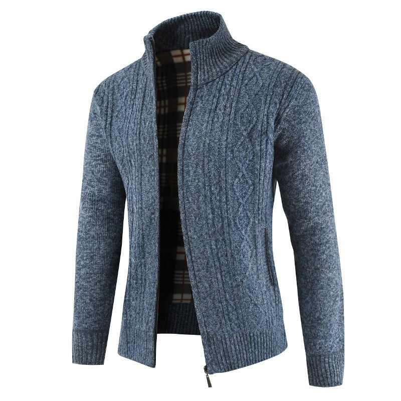 Men's fleece-lined stand-collar knit cardigan, view 6 - MRSLM
