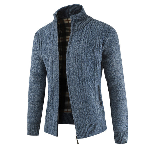 Men's fleece-lined stand-collar knit cardigan, view 6 - MRSLM