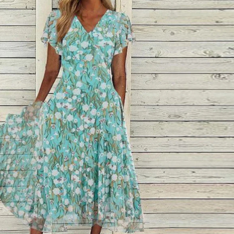 green printed short sleeve dress - MRSLM