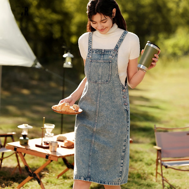 denim suspender skirt, view 3 - MRSLM