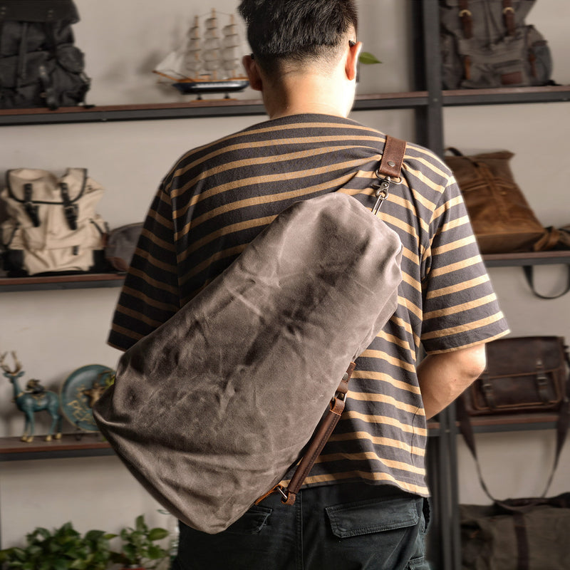 retro canvas crossbody waist bag, view 3 - MRSLM