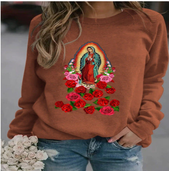 women's printed loose pullover sweater, view 6 - MRSLM