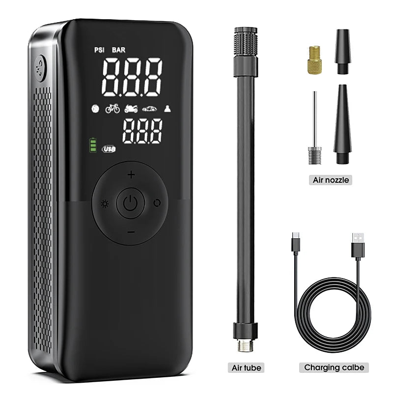 portable rechargeable air pump tire inflator, view 2 - MRSLM
