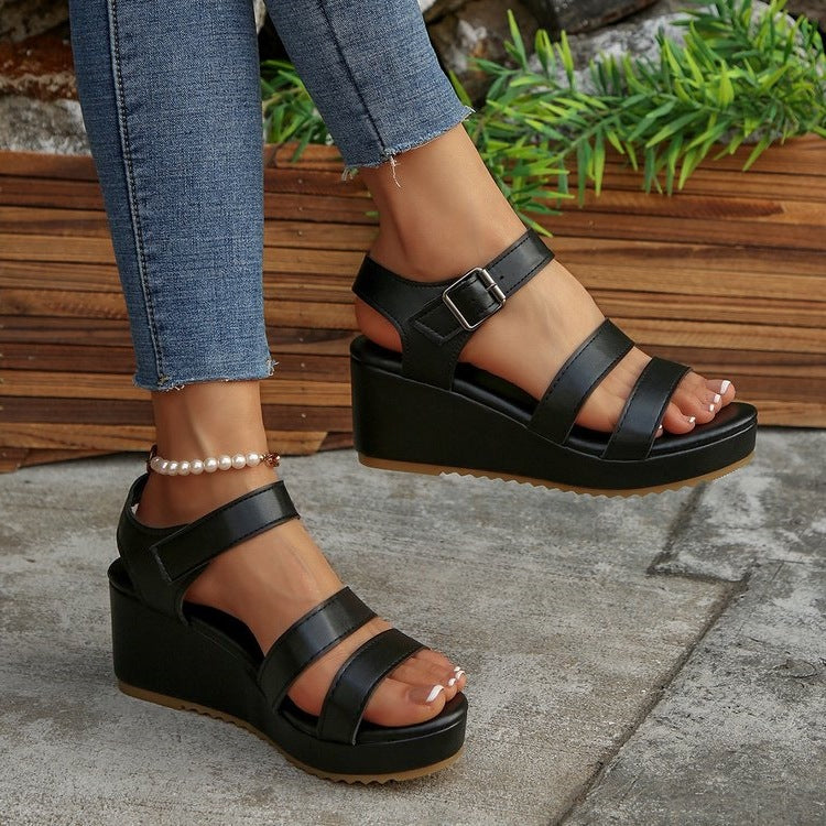 women's black wedge sandals, view 2 - MRSLM