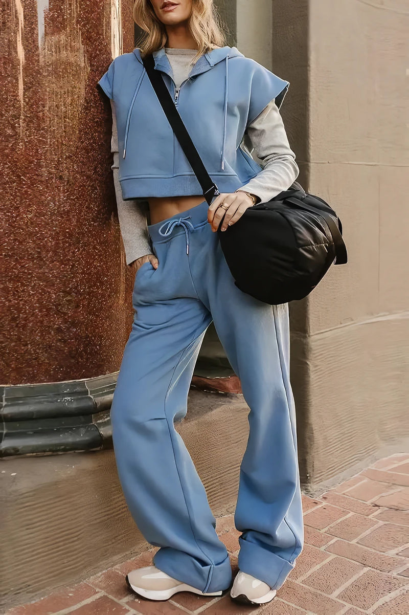 women's hooded crop top and pants set, view 4 - MRSLM