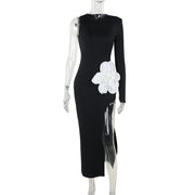 slim fit big flower high slit dress, view 6 - MRSLM