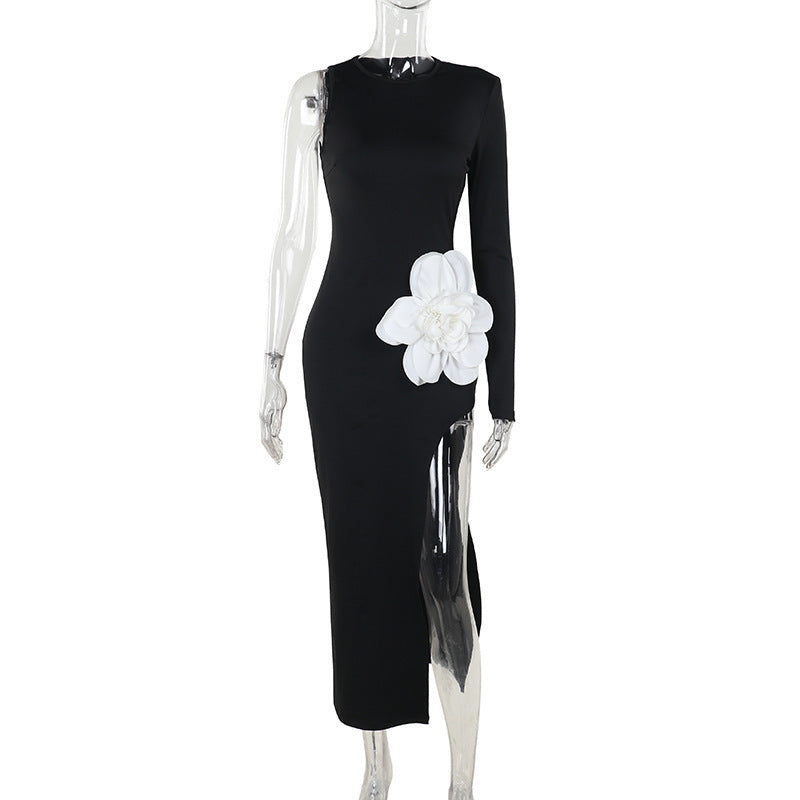 slim fit big flower high slit dress, view 6 - MRSLM