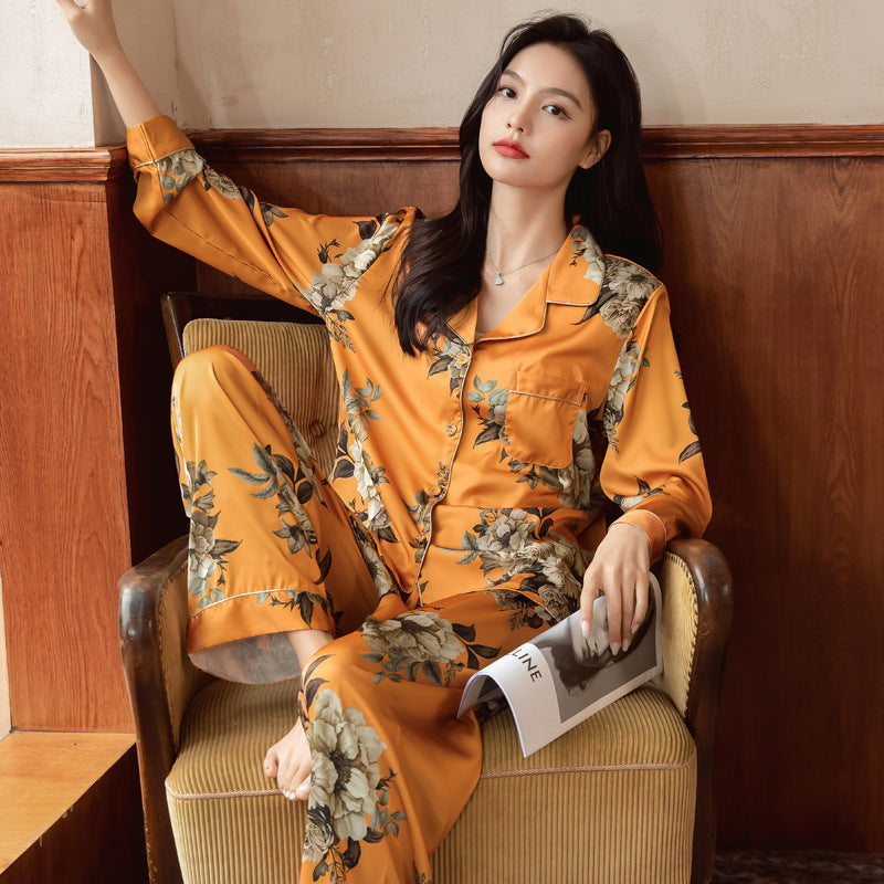 women's ice silk long sleeve lounge set, view 5 - MRSLM