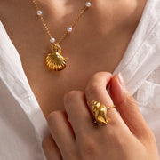 conch textured gold plated ring, view 7 - MRSLM