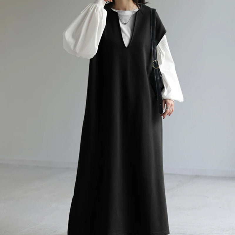 women's loose V-neck autumn winter dress, view 3 - MRSLM