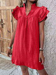ruffle sleeve v-neck dress, view 10 - MRSLM