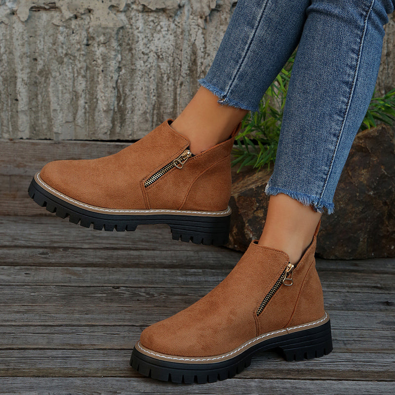 Women's suede chunky side-zip ankle boots, view 10 - MRSLM