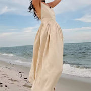 v-neck suspender split backless dress, view 2 - MRSLM