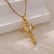 Butterfly and cross pendant necklace, view 4 - MRSLM