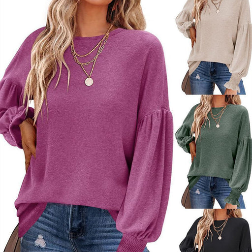 women's pleated lantern sleeve cotton top - MRSLM