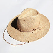 raffia sun hat with chain and pin detail, view 3 - MRSLM