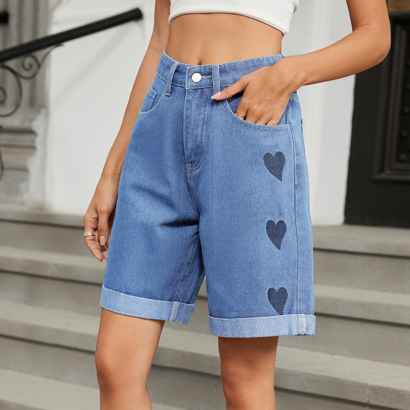 Women's ripped curled hem denim shorts - MRSLM