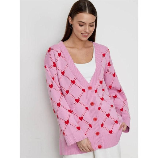 Heart print knitted cardigan, view 2 - MRSLM