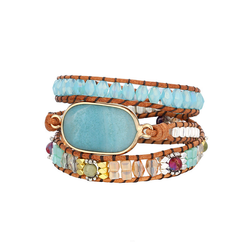 hand-woven leather stone bracelet, view 2 - MRSLM