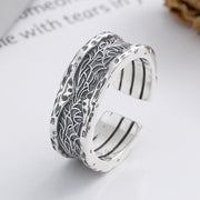 sterling silver tang grass pattern wide ring, view 3 - MRSLM