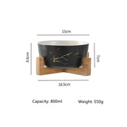 marble pet bowl with bamboo stand, view 3 - MRSLM