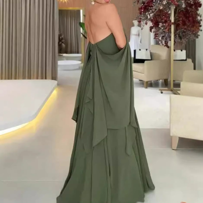 Women's green split long dress, view 3 - MRSLM